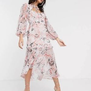 River Island Paisley Long Sleeved Midi Dress in Pink Size UK 8 US 4